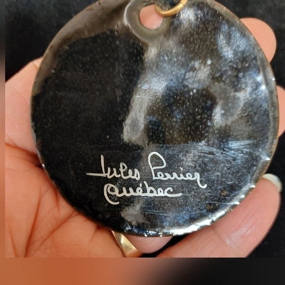 Vintage* 70s Jules Perrier Handmade Swirled Enamel Pendant with Pierced Earrings - Picture 3 of 6